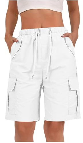 RLEHJN Cargo Shorts Women UK Sale Clearance, Ladies Bermuda Shorts Baggy Short Cargo Pants with Multiple Pockets Summer Drawstring Elasticated Waist Half Pants for Outdoor Hiking Work Travel Golf