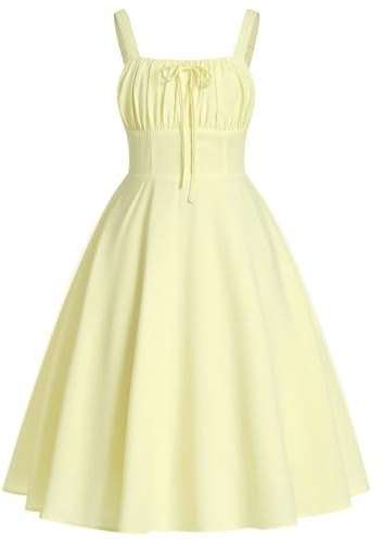 IDOPIP Robe Corset Fille été Imprimé Floral Bretelles Ajustables Col Carré Noeud Devant Dos élastiqué Volants A-Line Mi-Longue pour Voyage Vacances Anniversaire Fête