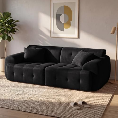 COMHOMA 2-sitssoffa, 180 x 86 x 40 cm, golvsoffa, soffa med ryggstöd, kuddar och armstöd, modern tygsoffa för vardagsrum, lägenhet, kontor, ingen montering krävs, Svart