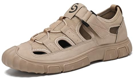 Metaju Sandalias de Exterior para Hombre con Punta Cerrada, Sandalias de Senderismo de PU Cuero Ligeras con HOOk&LOOP, Suela de EVA Goma Antideslizante para Playa Trekking Camping Verano