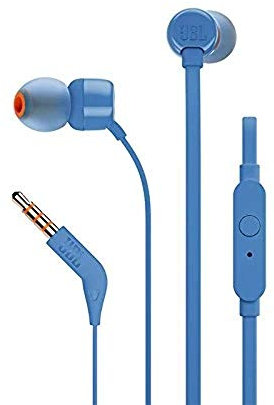 JBL T110 Auriculares intrauditivos universales con Cable con Mando a Distancia y micrófono, Color Azul