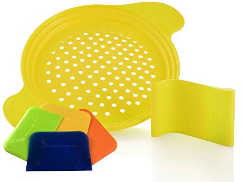 Spätzle grater with special scraper for long and short noodles and 4 dough cards, yellow