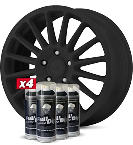 AutoFullCar - Pack Llantas - 4 Sprays Full Dip Vinilo Líquido - Negro Mate - Válido Para Llantas De 15 a 18 Pulgadas - 400 ml. Unidad