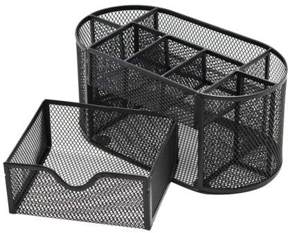 Aileese Mesh Desk Office Organizer,Multifunction Pen Holder with Drawer Stationery Storage Desktop Black