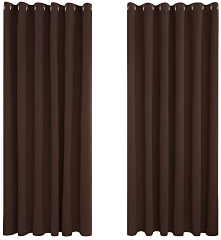 Deconovo Wide Blackout Curtains Ring Top Super Soft Thermal Insulated Eyelet Curtains for Bedroom 90 x 108 Inch Drop Chocolate 1 Pair