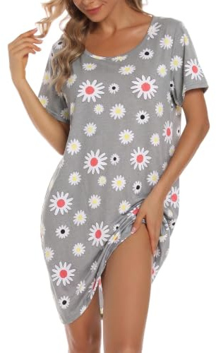 ENJOYNIGHT Camiseta de dormir de algodón para mujer, manga corta, estampado Sleepshirt