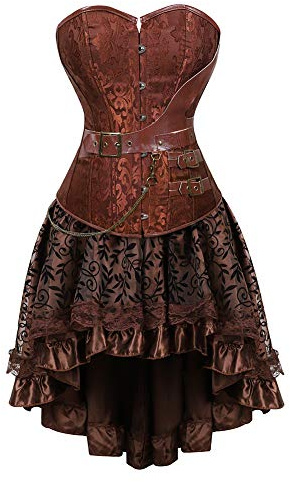 WLFFW Bustino Corsetto Pelle e Gonna Tutu Corpetto Donna Steampunk Marrone Sottile (EU(32-34) S, Marrone)