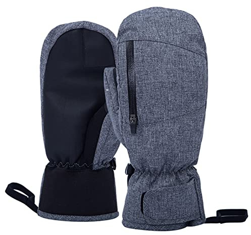 Waterproof Ski Mittens Women, Thermal Golf Mitts Men, Ladies Ski Gloves, Touch Screen Cotton Winter Gloves Unisex With Zip Pocket Sport Cycling Mtb Running Extra Warm (L, Gray)