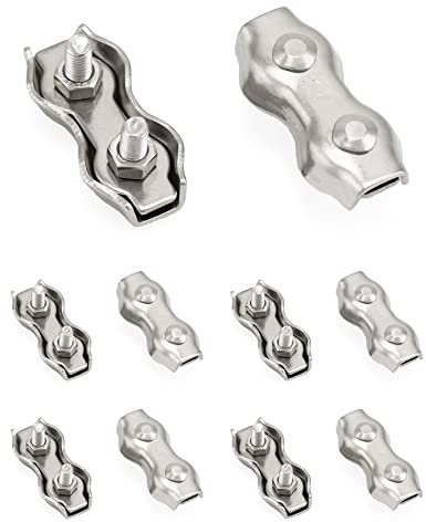QWORK® M4 Duplex Klemme Drahtseilklemme, Edelstahl 304 Seilklemme Rostfrei Kabelklemme für 3mm - 4mm Drahtseil Stahlseil Wäscheleine Markise Fixiert, 10 Stück