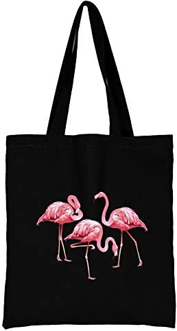 Flamingo Printed Canvas reusable grocery bags, Foldable Casual Travel HandBag, Shoulder Beach Tote Bags, Shopper bag eco friendly super strong washable Storage bags Shopping bag Canvas bag for Women