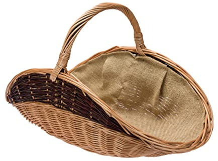 Panier en osier pour bois avec toile de jute 60 x 34 cm | Panier à bois | Panier à bois | Rangement de cheminée | Panier à bûches | Panier à bois | Panier à bois