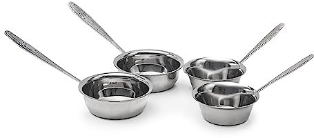 2 Stück Cocotte 8,9 cm und 2 Stück Cocotte 8,9 cm – Mini-Kokotte mit Griff – Auflaufförmchen zum Backen von Julienne, aus Edelstahl, ofenfest, OFXDD