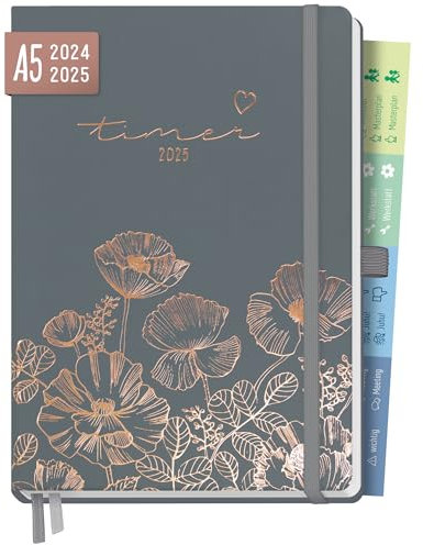 Häfft® Chäff-Timer Premium Kalender 2024/2025 A5 Poppy Buchkalender, Terminplaner, Terminkalender, Wochenplaner, Wochenkalender 18 Monate: Juli 24 bis Dez 25 - nachhaltig & klimafreundlich