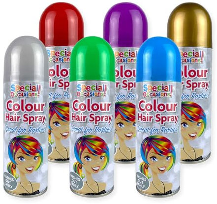 Zopper 6 x 200ml Hair Spray Multi Colour for Special Occasion Temporary Washable Fancy Dress Up Hairspray Can