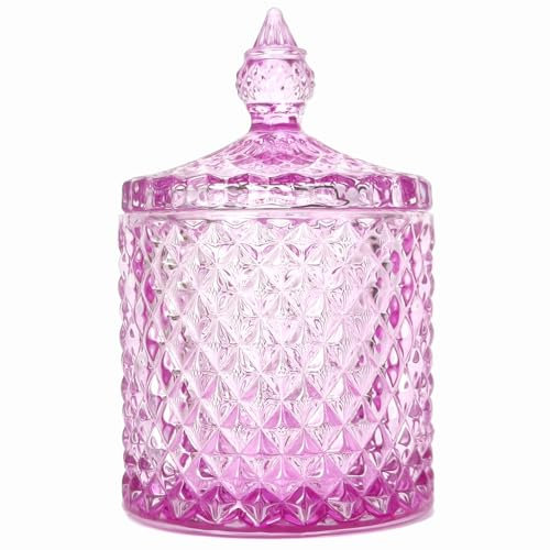 YILUSHENGHUA Tarro de cristal colorido con tapa, plato de dulces de Navidad, contenedor de galletas, joyero, almacenamiento de alimentos para galletas de buffet, recipiente decorativo (rosa)