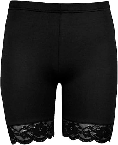 ANZEE Ladies Lace Trim Cycling Shorts | Women's Bike Yoga Dancing Gym Exercise Stretchy Short - Girl’s Lace Trim Soft Boxer Shorts Underwear (UK, Numeric, 8, 10, Black)