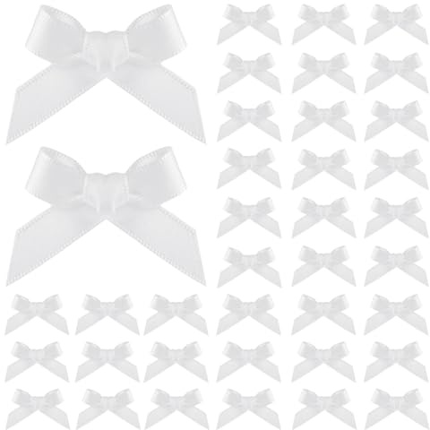 100pz Fiocchi di Nastro, 40x10mm Mini Fiocchi per Lavori Creativi Piccoli e Carini Fiocchi Piccoli per Cucire Confezioni Regalo Bomboniere per Matrimoni Borse per Dolcetti (Bianco)