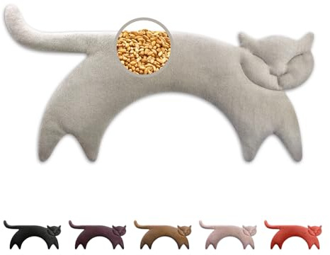 LESCHI XXL Wheat Bag Microwavable (47x23cm) - 100% Organic Cotton and Organic Wheat - Cat Grey - Microwave Pillow - Unscented - Snug Grain Pillow Ideal for Tension in Back - Neck and Shoulders