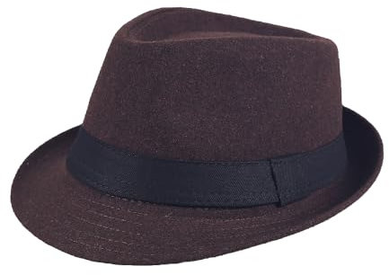 Unisex Timelessly Classic 20s Trilby Fedora Hat Men Women Short Brim Panama Jazz Cap Manhattan A-Brown