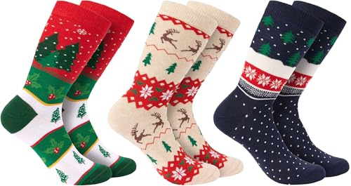 BRUBAKER 3 par julstrumpor – roliga strumpor med julmotiv – bomull – män och kvinnor present till jul – unisex bomullsstrumpor i en storlek