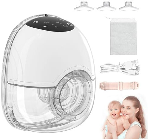 Milchpumpe Elektrisch, Tragbare Milchpumpe Schmerzfreie Freihändig Wiederaufladbar 4 Modi 12 Stufen mit LED-Anzeige Geräuscharm mit 17/19/21mm Flanschen (Weiß Schwarz)