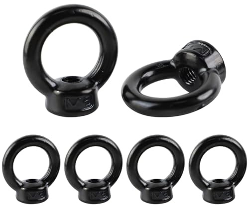 FYting Pack of 6 Ring Nuts M6, Eye Bolt M6, Ring Eyelets, Eyelet Nut Stainless Steel Eye Nuts, Eye Bolts for Lifting Accessories, Hanging Flower Pots, Swing Shelves, Decoration (Black)