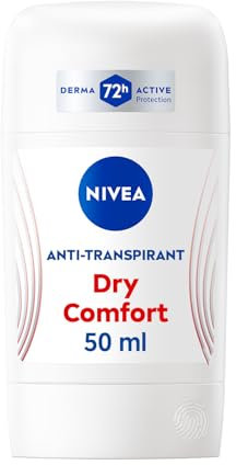 NIVEA - Stick Féminin Dry Comfort - Déodorant Femme 72H Anti-Transpirant - Double Protection Contre la Transpiration & les Odeurs - 0% Alcool - Derma Active - Peaux Sensibles - 50 ml