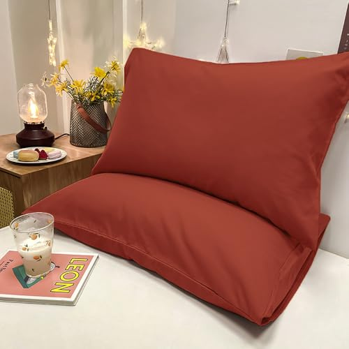 Covebett Kissenbezug 40x80cm 2er Set Terracotta Uni Aesthetic Kopfkissenbezug 40 x 80 Orange Braun Unifarben Dekokissenbezug Dekorative Kissenhülle Microfaser Kissenbezüge mit Reißverschluss
