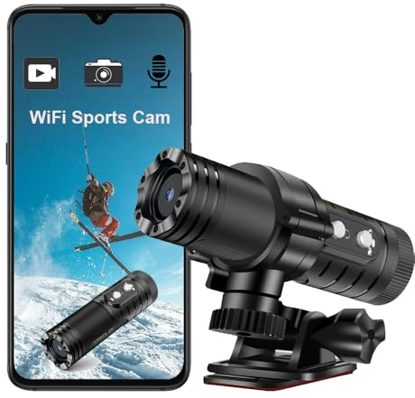 Winnes Motorcycle Helmet Camera 1080P IP66 Waterproof WiFi Mini Action Camera Stabilized Bike Motorbike Sports Camera for Riding Skiing Outdoor DV Camcorder
