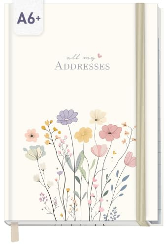 paper&you® Carnet d'adresses A6+ pour mots de passe Flower Joy | Pour vos contacts et anniversaires : 160 pages en papier haut de gamme 120 g/m², index A-Z, liste de mots de passe et notes
