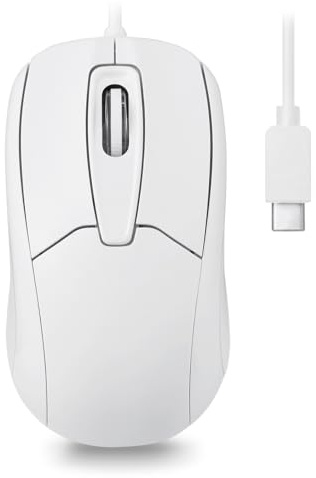 Perixx PERIMICE-209CW - Mouse ottico cablato USB tipo C, cavo da 1,2 m, 1000 DPI, colore: Bianco
