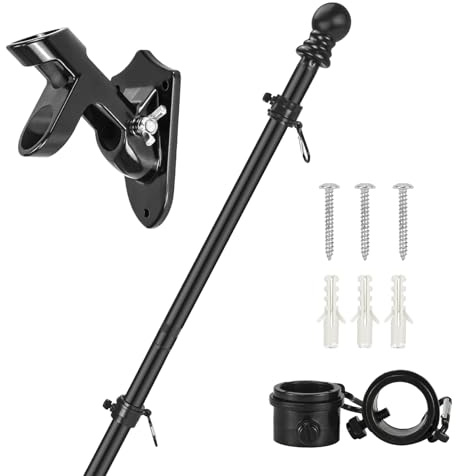 PORFOYO Juego De Mástil Bandera Con Soporte Para Mástil, 1, Acero Inoxidable, Anillos Giratorios 360 Y Punta Bola, Aluminio, Pared, Para, 5 M