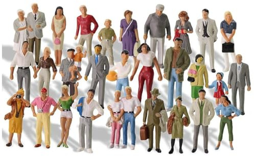 HAPZUR Set di 50 Piccole 1:87 Figure Dipinte Colorate Figurine de Miniature Figure in Diverse Pose Modello Figurine di Modellini di Treni Proporzione in Miniatura Statuina