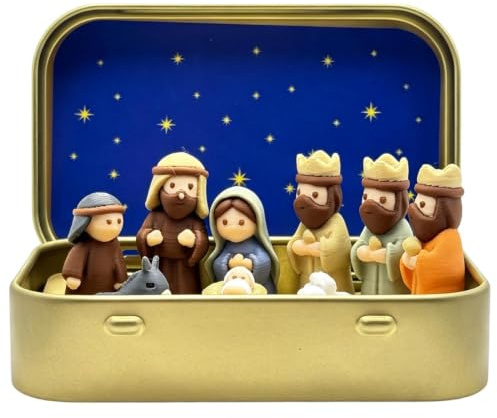 Jukrubba set 3D-Utskriven Tennlåda Med Religiösa Figurer Dekoration | Julens Krubbscen Figuriner för bokhyllan öppna spisen inomhusanvändning kontoret nattduksbordet