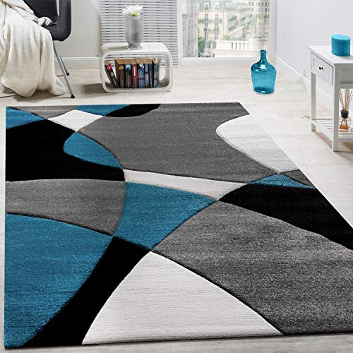 Paco Home Designer Teppich Modern Geometrische Muster Konturenschnitt In Türkis Grau Schwarz, Grösse:200x290 cm