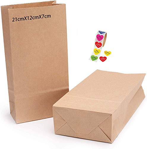 100 Stück Papiertüten Braun,21 x 12 x 7 cm Kraftpapier Tüten,Biologisch Abbaubar,Lebensmittelbeutel,Geschenktüte,Kraftpapierbeutel als DIY Adventskalender Ostern Weihnachten Advent zum Befüllen