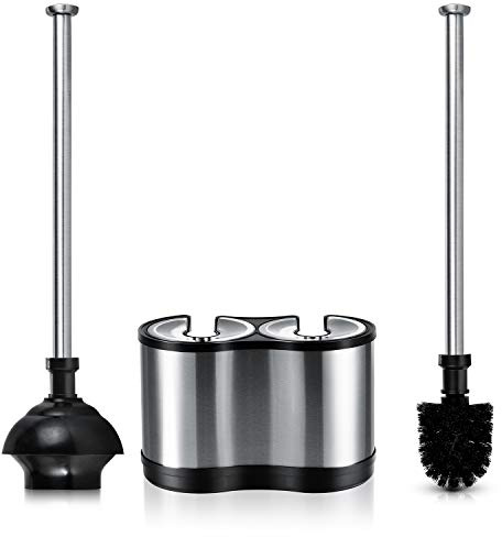 ToiletTree Products Modern Deluxe Freestanding Toilet Brush and Plunger Combo (Stainless Steel, Brush and Plunger Combo Set 4.5” x 9.75” x 18.5)
