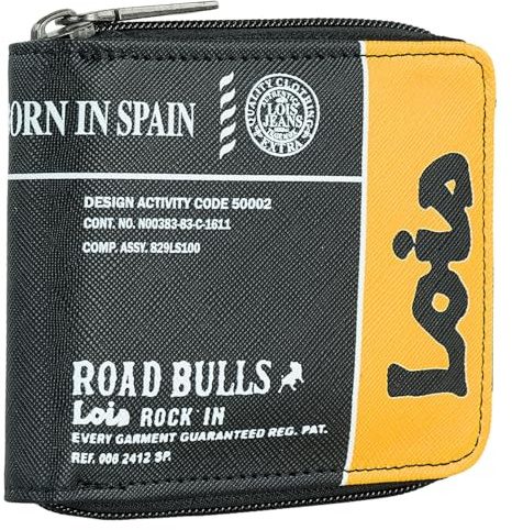 Lois - Cartera Juvenil Negro De Polipiel/Nylon Resistente para Chico Deporte Casual con Bolsillo Monedero Cremallera Ideal para Adolescente Y Jovenes