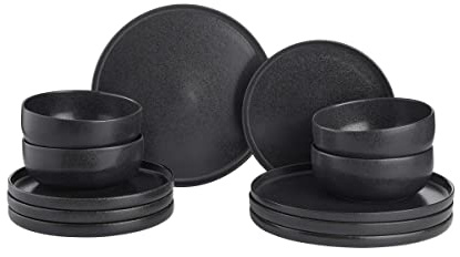 BUTLERS Geschirrset 4 Personen Tellerset CASA NOVA Steinzeug Geschirr Set 12-tlg. Tafelservice | Kuchenteller Speiseteller Schalen 600ml | reaktive Glasur, Mikrowellen- & spülmaschinenfest