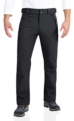 Outdoor Ventures Softshellhose Herren Wasserdicht Outdoorhose Winter Thermohose Warm Gefüttert Skihose Snowboardhose Winddicht Schneehose für Skifahren, Wandern, Trekking Schwarz 32W/32L