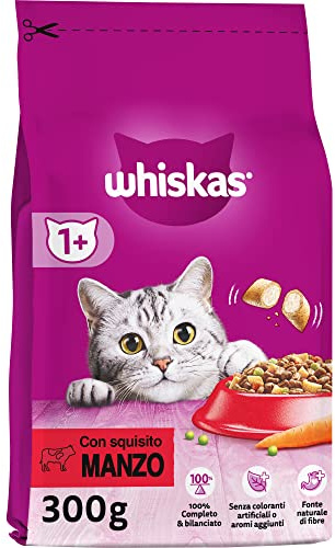 Whiskas Croccantini vuxen 1+ med nötkött - torrfoder för vuxna katter, 14 förpackningar om 300 g