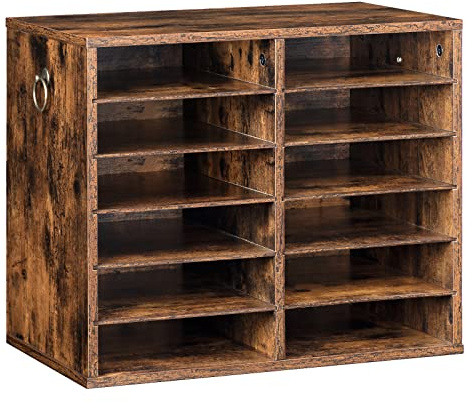 HOOBRO Literature Organizers, 12 Compartments Office Mailbox with Adjustable Shelves, Wood Countertop Literature Sorter for Office, Home, Classroom, Mailrooms Organization Rustic Brown FG12WF01