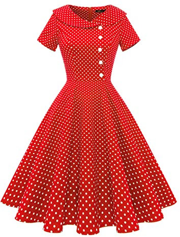 Wedtrend Cocktailkleid Rockabilly Kleider Damen Knielang Retrospektive Kleid Damen Kleid 50er Jahre Damen Rockabilly WTP20007 RedSmallWhiteDot XL