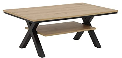 Hela Tische, Couchtisch Sofatisch Mats, Holzwerkstoff melaminbeschichtet, Artisan Eiche, X-Metallgestell Schwarz, 110x67x43cm