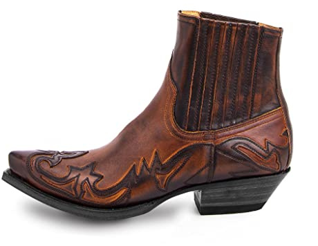 SWZEC Homme Femelle Bottes Cowboy Courtes à Enfiler avec Bout Pointu Broderie Vintage Classiques Western Bottines Tailles 35-48 (43,Marron)