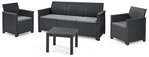 Koll Living Lounge-Set 4-TLG. 3er Sofa, 2 Sessel & Tisch, Sitzgruppe in ansprechender Rattanoptik - höchster Sitzkomfort durch ergonomische Rückenlehnen
