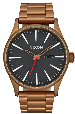 Nixon Sentry Stainless Steel Herren Armbanduhr aus Edelstahl in der Farbe Bronze-Schwarz 42mm, Wasserdichtigkeit: 10Bar, A356-5145-00