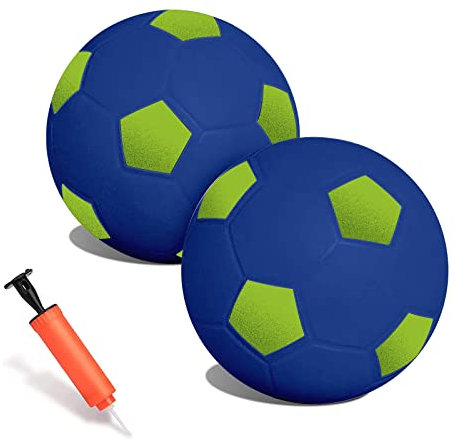 2PCS Mini 16cm Kids Rubber Footballs, Soft Soccer Sports Ball Outdoor Activity Game, Toddlers Soft Soccer with Air Pump Small Soccer Ball for Outdoor Indoor Playground Garden Beach (Blue&Green)
