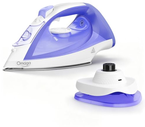 OMAIGA Plancha de vapor inalámbrica de 1550 W, plancha de vapor inalámbrica 2 en 1 para ropa con depósito de agua de 1550 W, plancha de vapor antigoteo con suela de cerámica, plancha