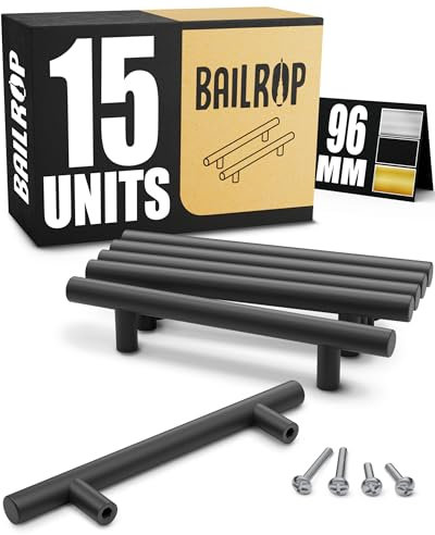 BAILROP Griffe für Küchenschränke Schwarz, Schrankgriffe 96MM – Küchengriffe, Türgriffe Küche und Möbel-Türen, Schrankgriffe Schwarz, Möbelgriffe, 15 Stück